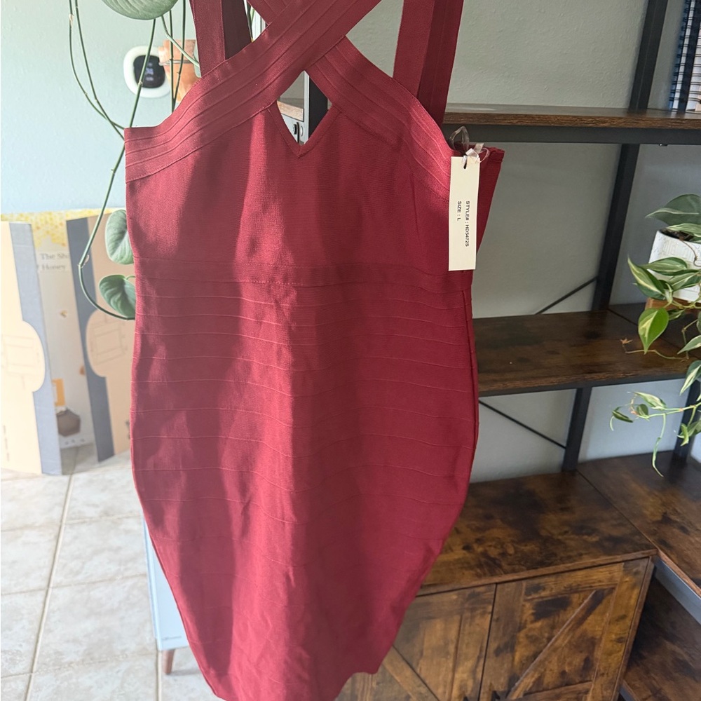 Shinestar Burgundy Crisscross Mini Dress